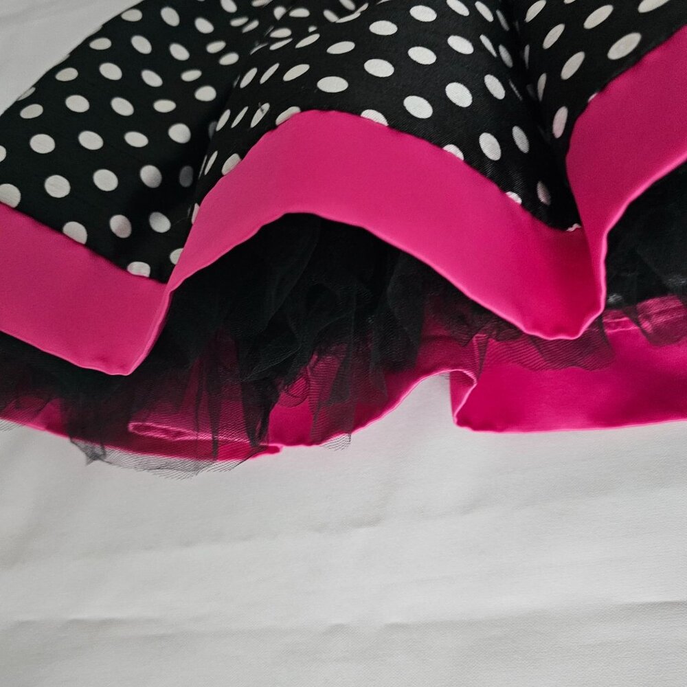 Bonnie Jean Kids Girls Black White Polka Dot Pink Trim Drop Waist Dress Size 10 - Picture 5 of 12
